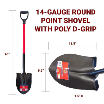 Bully Tools 62510 14 Ga Round Point Shovel Fiberglass Dgrip Handle