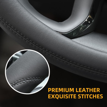 Valleycomfy Microfiber Leather Steering Wheel Cover Universal 15 Inch Black