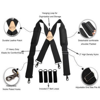 Melotough Tool Belt Suspenders Work Belt Suspenders Flexible Adjustable Straps With Moveable Padded Shoulders With 4 Loop Attach