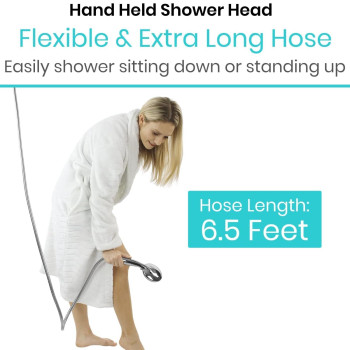 Vive Hand Held Shower Head With Long Hose Detachable 2 In 1 Universal High Pressure Handheld Adapter Chrome Finish With Larg