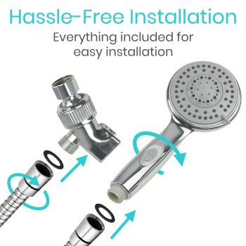 Vive Hand Held Shower Head With Long Hose Detachable 2 In 1 Universal High Pressure Handheld Adapter Chrome Finish With Larg