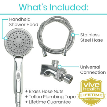 Vive Hand Held Shower Head With Long Hose Detachable 2 In 1 Universal High Pressure Handheld Adapter Chrome Finish With Larg