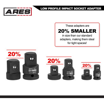 Ares 70198 Low Profile Impact Socket Adapter Set Impactrated Heattreated Chrome Vanadium Steel Features Knurling For Enhan