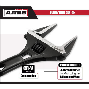 Ares 7030353Mm Stubby Adjustable Wrench Stubby Ultra Thin Design For Quick Access To Tight Spaces Mouth Is 30 Percent Deep