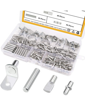 Sutemribor 128Pcs Nickel Plated Shelf Bracket Pegs Cabinet Furniture Shelf Pins Support 4 Styles