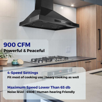 Vesta Frankfurt 30 Inches Black Wall Mount Range Hood 900 Cfm Stainless Steel Kitchen Chimney Vent With Touch Control 2 Pcs Baff