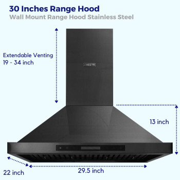 Vesta Frankfurt 30 Inches Black Wall Mount Range Hood 900 Cfm Stainless Steel Kitchen Chimney Vent With Touch Control 2 Pcs Baff