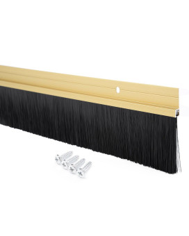 Uxcell Door Bottom Sweep Gold Tone Aluminum Alloy W 2Inch Black Pp Silicone Soft Brush 39Inch X 26Inch