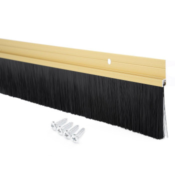 Uxcell Door Bottom Sweep Gold Tone Aluminum Alloy W 2Inch Black Pp Silicone Soft Brush 39Inch X 26Inch