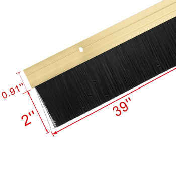 Uxcell Door Bottom Sweep Gold Tone Aluminum Alloy W 2Inch Black Pp Silicone Soft Brush 39Inch X 26Inch