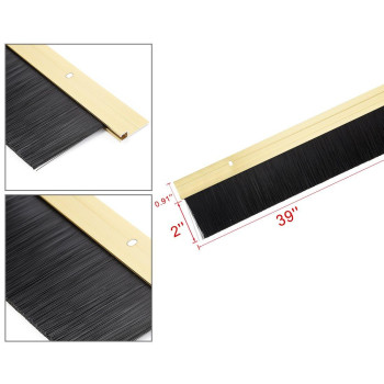 Uxcell Door Bottom Sweep Gold Tone Aluminum Alloy W 2Inch Black Pp Silicone Soft Brush 39Inch X 26Inch