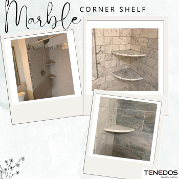 Tenedos Premium Quality Italian Carrara Bianco White Greyish 9X9 Marble Bathroom Accessories Corner Shower Shelf Tile Polished