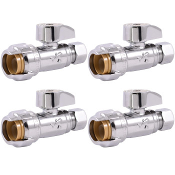 Sharkbite 12 X 38 Inch Compression Straight Stop Valve Pack Of 4 Quarter Turn Push To Connect Brass Plumbing Fitting Pex P