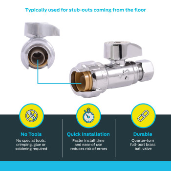 Sharkbite 12 X 38 Inch Compression Straight Stop Valve Pack Of 4 Quarter Turn Push To Connect Brass Plumbing Fitting Pex P
