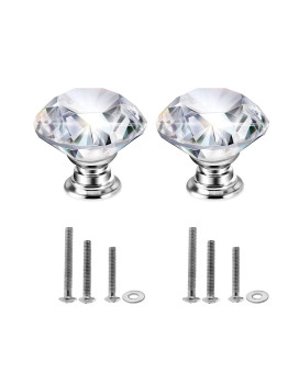 Mtsooning 2Pcs Crystal Knobs Diamond Shaped Handles Clear Glass Cabinet Knobs For Closet Drawer Kitchen Dresser Cupboard Wardrob