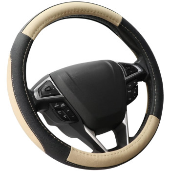 Seg Direct Car Steering Wheel Cover For F150 Tundra Range Rover 15516 Inch Black And Beige Microfiber Leather