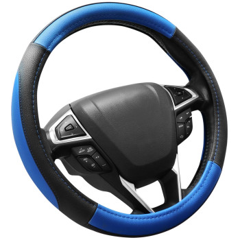 Seg Direct Car Steering Wheel Cover For Prius Civic 141425 Inch Black And Blue Microfiber Leather