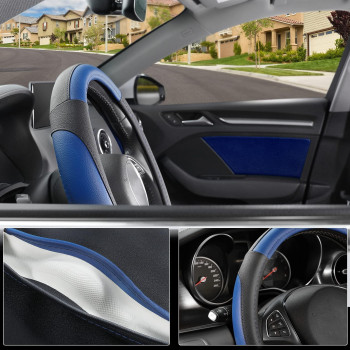 Seg Direct Car Steering Wheel Cover For Prius Civic 141425 Inch Black And Blue Microfiber Leather