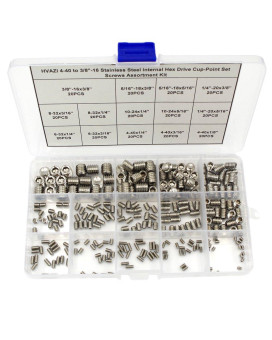 Hvazi 440 To 3816 Stainless Steel Internal Hex Drive Cuppoint Set Screws Assortment Kit