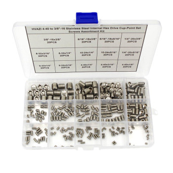 Hvazi 440 To 3816 Stainless Steel Internal Hex Drive Cuppoint Set Screws Assortment Kit