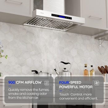 Ekon Wall Mount Range Hood 30 900 Cfm Range Hood Stainless Steel Kitchen Hood Vent With 4 Speeds Touch Panel Control Lcd Disp