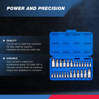 Neiko 01144A Tamperproof Hex Bit Socket Set 26 Pieces Sae 564916 And Metric 214Mm