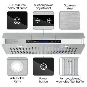 Ekon 30 Inches Under Cabinet Range Hood 900 Cfm Stainless Steel Kitchen Chimney Vent 4 Speed Touch Screen Control With Remote