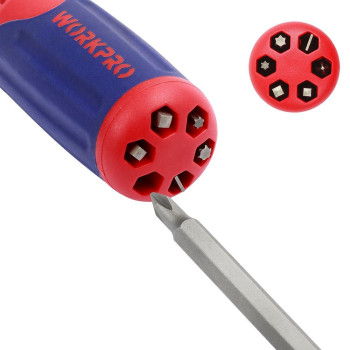 Workpro 12In1 Ratcheting Multibit Screwdriver Set Quickload Mechanism Screwdriver With Double End Bits In Handle