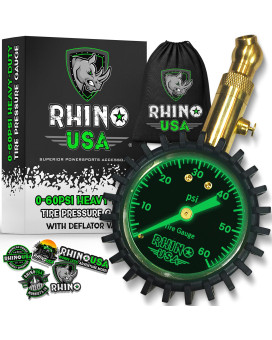 Rhino Usa Heavy Duty Tire Pressure Gauge 060 Psi Certified Ansi B401 Accurate Large 2 Easy Read Glow Dial 360 Swivel H