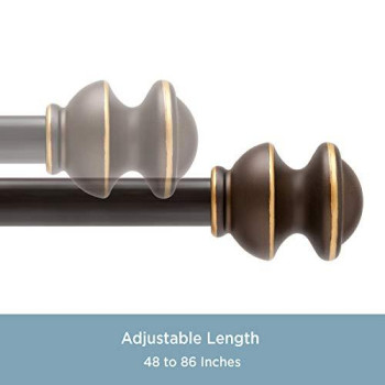 Kenney Kn71719 Kendall Knob End Standard Decorative Window Curtain Rod 4886 Adjustable Length Oil Rubbed Bronze Finish 58