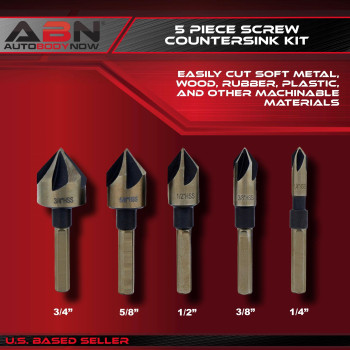 Abn Screw Countersink Kit 5Piece Sae Drill Bit Set 82Degree 14In Shank 5 Flute Metal Wood Rubber Plastic