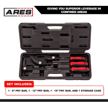 Ares 701843Piece Indexable Pry Bar Set 11Position Adjustable Angle Pry Bars High Strength Chrome Vanadium Steel Include