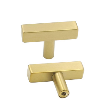 Goldenwarm 5Pack Brushed Brass Cabinet Knobs Kitchen Cabinet Hardware Knobs Ls1212Gd Square T Bar Gold Cupboard Door Handles G