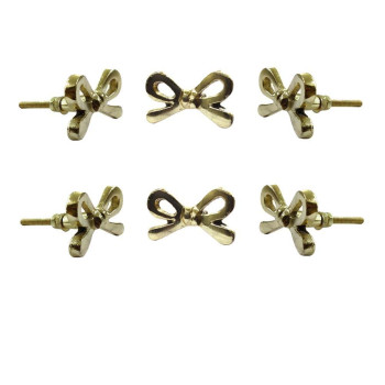 Perilla Home Set Of 6 Brass Metal Knobs For Cabinet Drawers Decorative Bow Knobs For Home Kitchen Cabinet Hardware Cupboard Gl