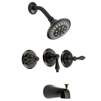 Designers Impressions 651701 Oil Rubbed Bronze Tub Shower Combo Faucet Three Handle Design And Multisetting Shower Head Con