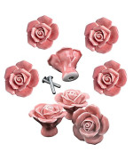 Dld Knobs 8Pcs Elegant Pink Rose Pulls Flower Ceramic Cabinet Knobs Cupboard Drawer Pull Handles Scre