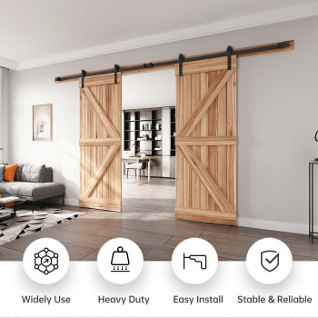 Easelife 12 Ft Double Door Sliding Barn Door Hardware Track Kit Straight Pulley Heavy Duty Slide Smoothly Quietly Easy Install