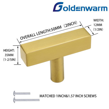 Goldenwarm 5Pack Gold Cabinet Pulls Kitchen Hardware Drawer Knobs Ls1212Gd Brushed Brass Square T Bar Cabinet Knobs Single Hole