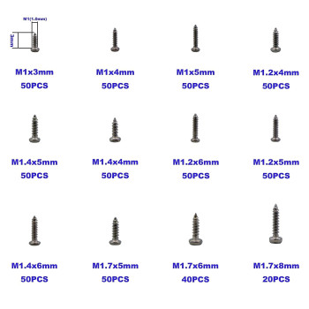 Hvazi 12 Kinds M1 M12 M14 M17 304 Stainless Steel Phillips Rounded Head Small Self Tapping Screws Assortment Kit