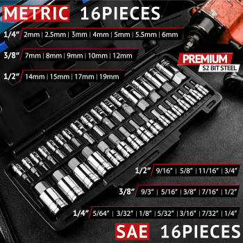 Epauto 32 Pcs Hex Bit Socket Set Sae And Metric S2 Crv Steel