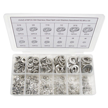 Hvazi 478Pcs 304 Stainless Steel Split Lock Washers Assortment Kit4 To 58