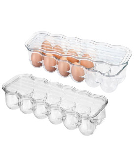 Mdesign Stackable Plastic Covered Egg Tray Holder Storage Container And Organizer For Refrigerator Dozensection Carrier Bin