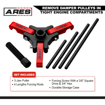 Ares 71002 Harmonic Balancer Puller Kit Adjustable 3Jaw Puller Fits Most Late Model Automobiles Trucks Remove Damper Pu