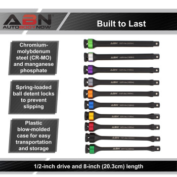 Abn 12In Drive 8In Long Colorcoded Torque Limiting Socket Extension Bar 10Pc Tool Kit 65150 Ftlb Set