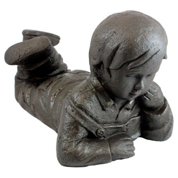 Emsco Group 92246 Day Dreaming Boy Statue Natural Appearance Made Of Resin Lightweight 16 Height Garden Bronze