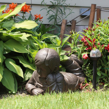 Emsco Group 92246 Day Dreaming Boy Statue Natural Appearance Made Of Resin Lightweight 16 Height Garden Bronze