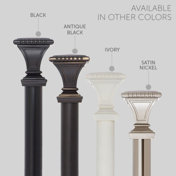 Ivilon Decorative Window Curtain Rod Carved Square Finials 1 18 In Rod 72 To 144 In Antique Black