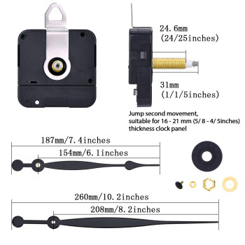 High Torque Quartz Clock Movement Replacement Parts With 208 Mm 82 Inches Long Spade Hands And Hanger 31 Mm 115 Inches