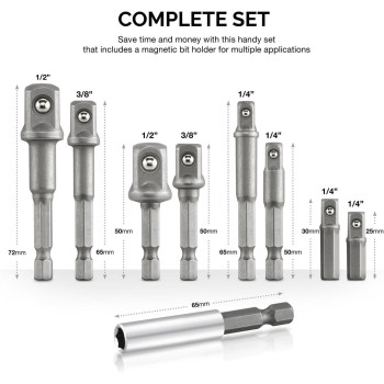 Neiko 00257 Socket Adapter Extension Drillbit Set Includes 14 38 And 12Inch Drives Made With Crv Steel 9Piece Exten