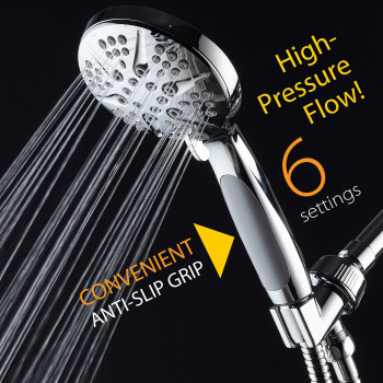 Notilus Giant Highpressure 6Setting Luxury Rainhandheld Shower Head Antislip Grip Metal Fittings Anticlog Jets Heavyd